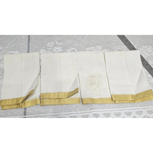 Christmas Angel Handpainted Linen Tea Towels set/4 gold trim cherub holiday desi - Picture 8 of 8